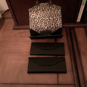 Chicos Womens Sunglass Case Black Animal Print Foldable Triangle 3 of them NEW
